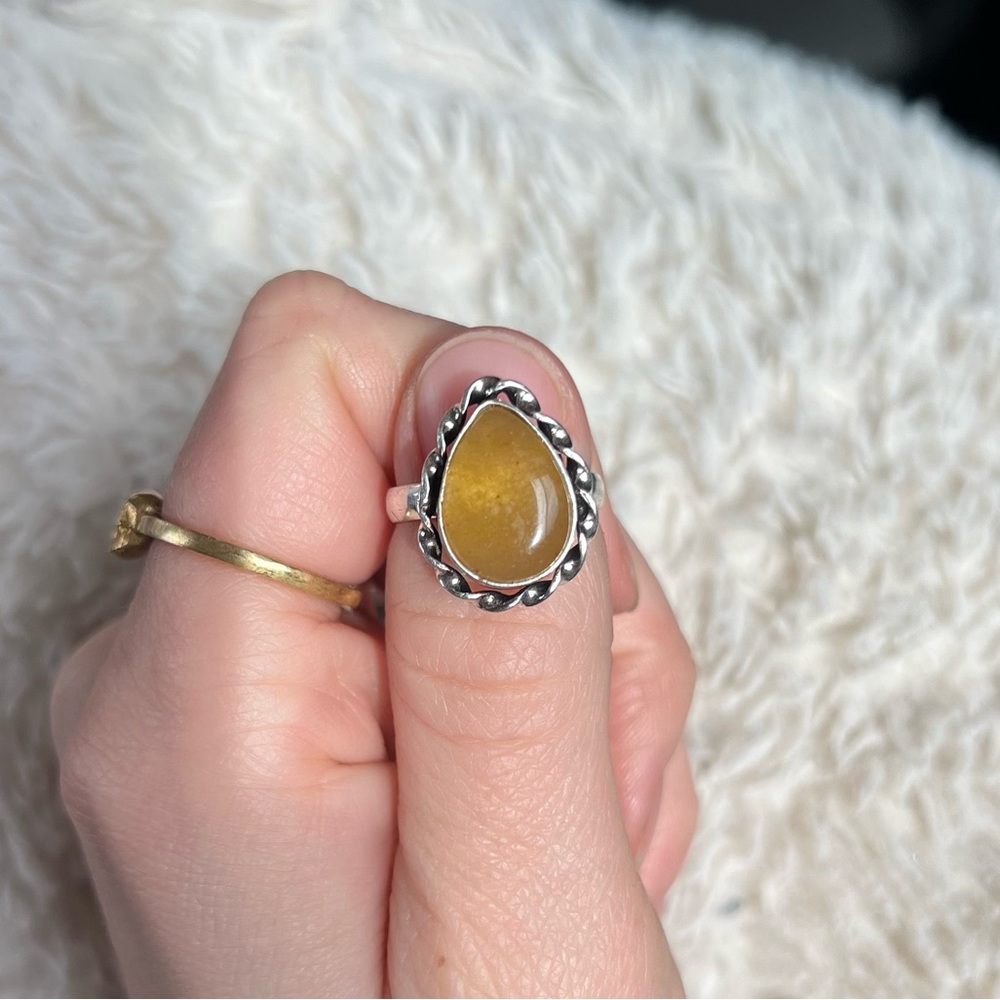 Silver Yellow Onyx Ring
